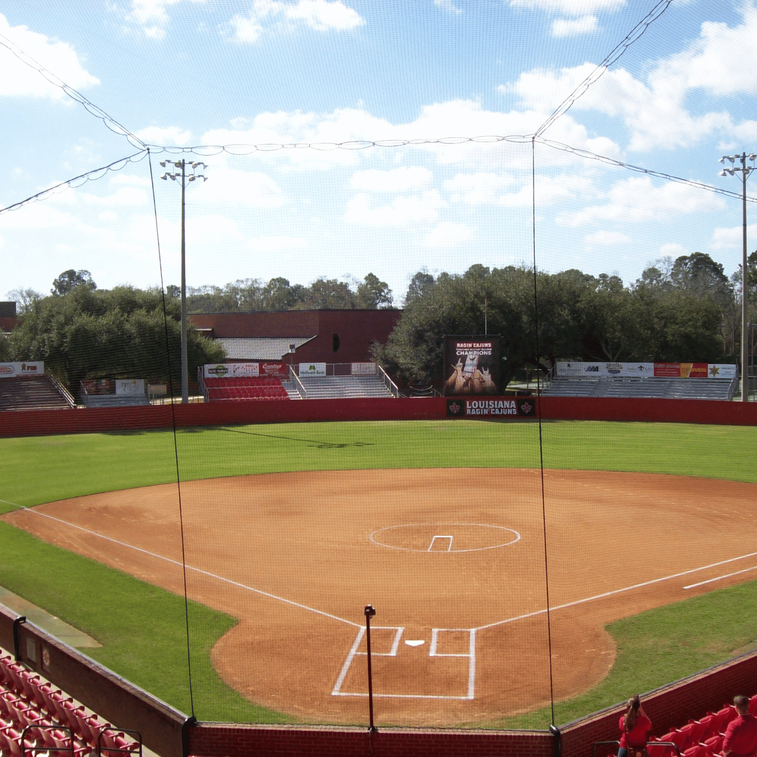 suspended backstop netting for the Louisiana ragin cajuns softball team