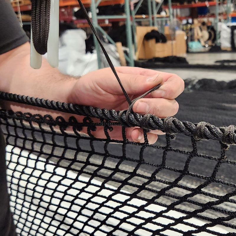 Custom Netting Specialist hanging batting cage net with twine